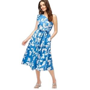 J. CREW Factory Cotton One-Shoulder Blue White Floral Midi Dress size 4